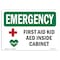 Signmission OSHA Emergency Sign, 10" H, Rigid Plastic, First Aid Kit AED Inside Cabinet With Symbol, Landscape OS-EM-P-1014-L-10369 - alternate 1